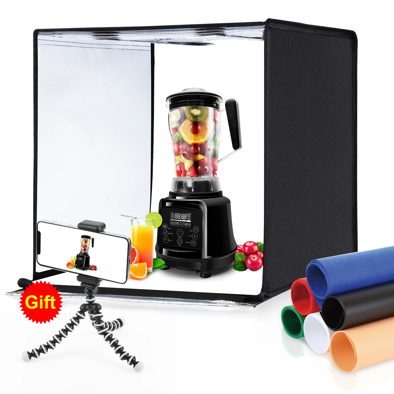 PULUZ 60 سنتيمتر استوديو الصور صندوق إضاءة المحمولة 5500 كيلو 36 واط الضوء الأبيض عكس الضوء LED خيمة التصوير استوديو خيمة كيت مع 6 الخلفيات #1