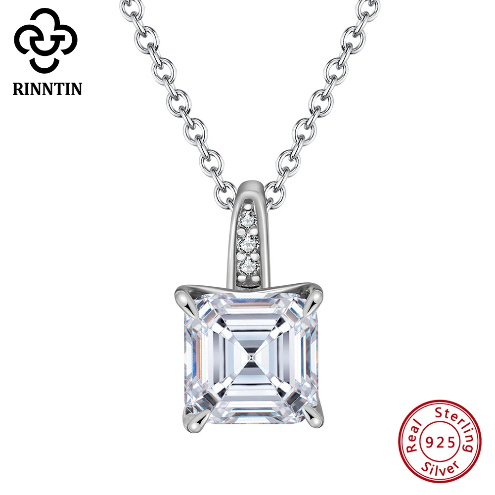 Rinntin Square 8A Premium Cubic Zirconia Pendant Necklace Women's Fine Jewelry 925 Silver 1ct 2ct 3ct 4ct Necklace Gift LZN15