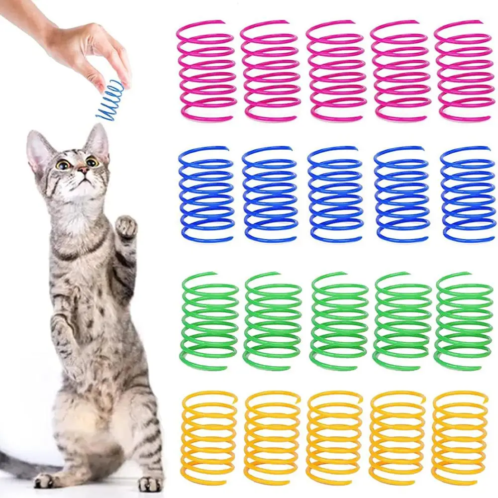 Colorful Cat Spring Toys Plastic Coil Spiral Springs Kitty Swatting Bouncing Chasing Interactive Play Toys Pet Supplies