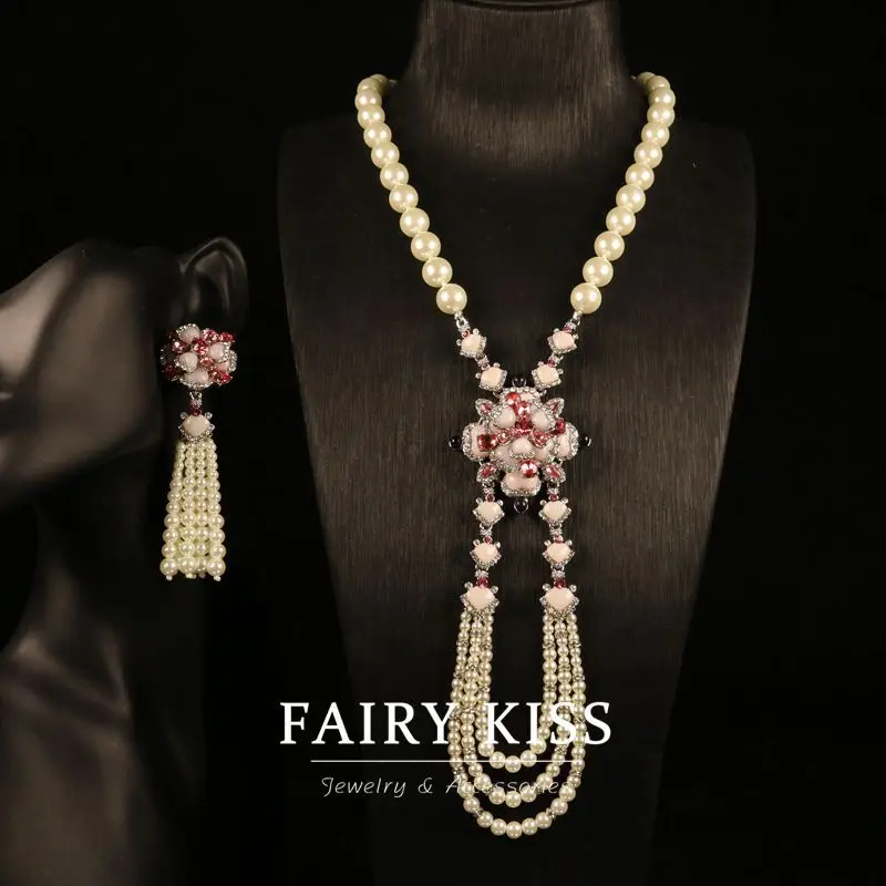 Exquisite Elegant Elegant All-Match Flower Necklace Suit Long Tassel Shoulder Sweep High-Grade Personalized Design