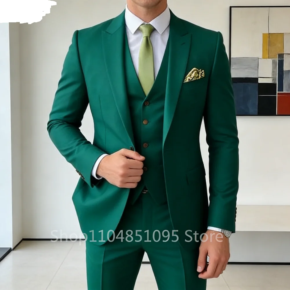 

Men's 3 Piece Slim Fit Tuxedo Suits Business Wedding Party Elegant Blazer Vest Pants Set Solid Color Trendy Men's Clothing