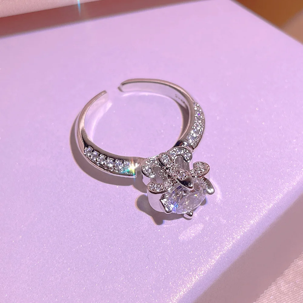 NEW Creative Hollow Cross Flower Three-piece Ring Pendant Necklace Stud Earrings For Women Anniversary Geometry Gift Jewelry