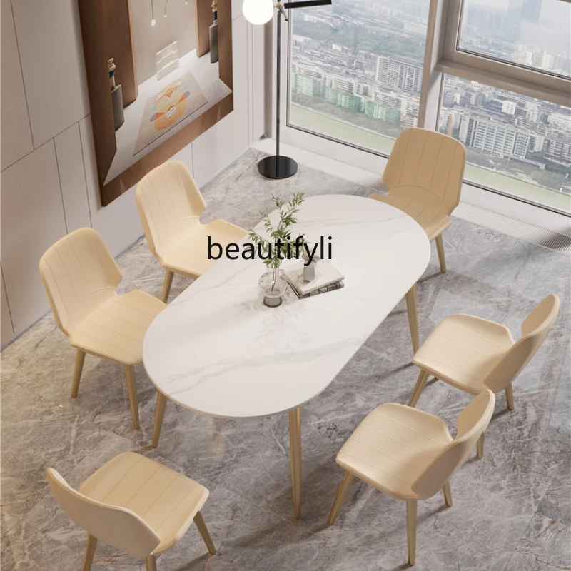 

CXH Combination Household Small Apartment Dining Room/Living Room Simple Modern Oval Dining Table