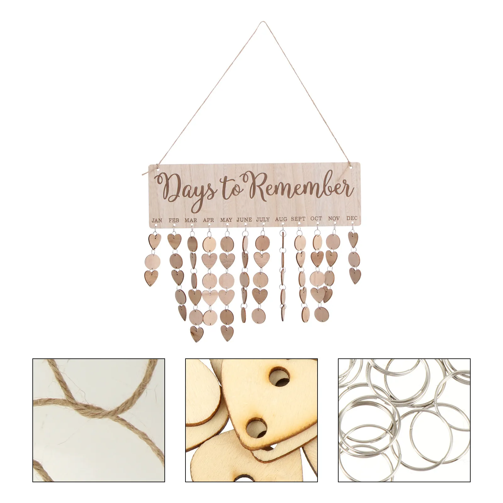 

Wooden Calendar Pendant Birthday Planner Hanging Board Includes Heart Round Cards DIY Reminder Board Perfect Birthday Gift