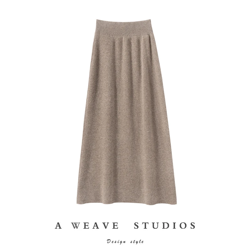 

Basic Long Skirt Women's Wave Skirt 100% Cashmere Skirt Knitted Autumn Winter A-line Skirt Warm Elegant Casual Maxi Dress Bottom