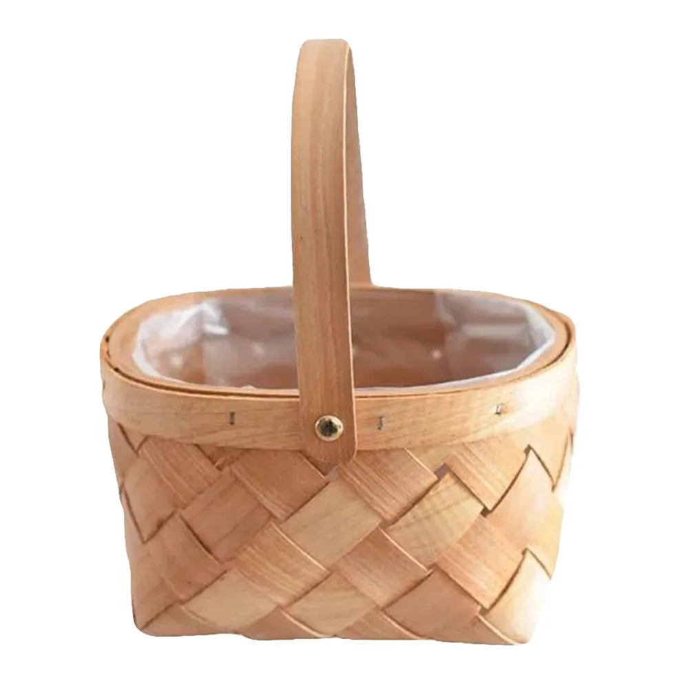 1Pcs Eco Friendly Handmade Flower Basket Wood Handle Portable Woven Storage Basket for Home Gardening Decoration