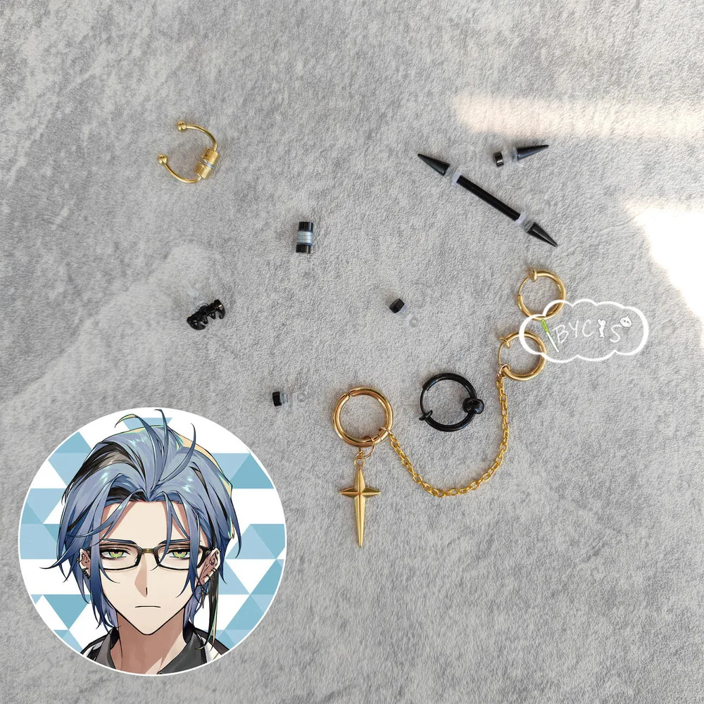 NIJISANJI Vtuber XSOLEIL Hex Haywire Cos Bracelet Cosplay Earring Clip Ear Pins Halloween Anime Prop Jewelry Accessories