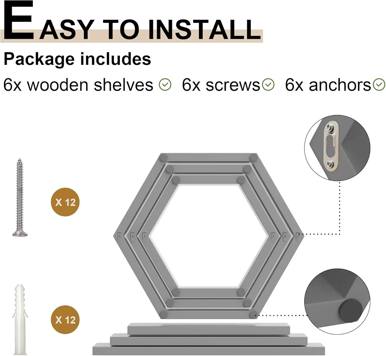 Hexagon Floating Geometric Honeycomb Shelves - Hexagon Floating Shelves Wall Mounted, Honeycomb Wall Shelves Set of 6,