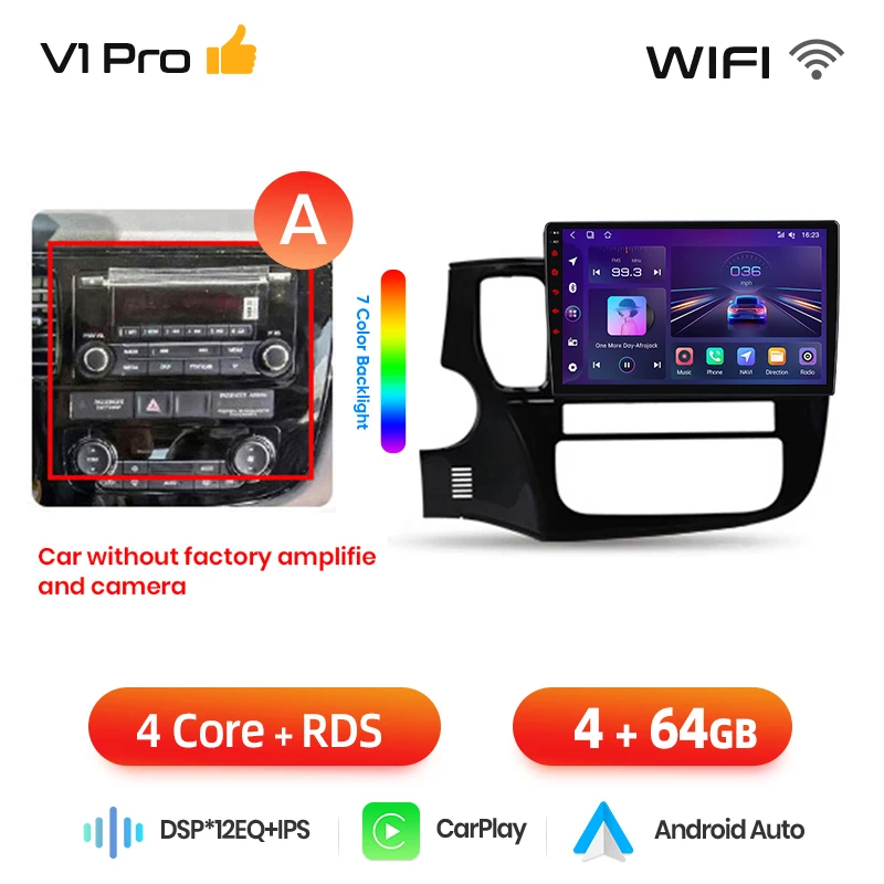 Junsun draadloze CarPlay Android Auto autoradio voor Mitsubishi Outlander Mk3 (GF/GG) 2012-2021 met ingebouwde koelventilator, Android GPS navigatie, multimediaspeler, WiFi, DSP, RDS, BT, SWC, IPS