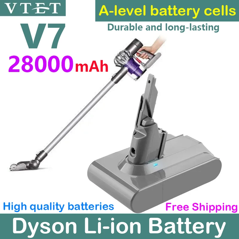 2024 for Dyson V7 Battery 21.6V 28000mAh 18650 Li-lon Rechargeable Battery Animal Pro Vacuum Cleaner Replacement Mattress FLUFFY