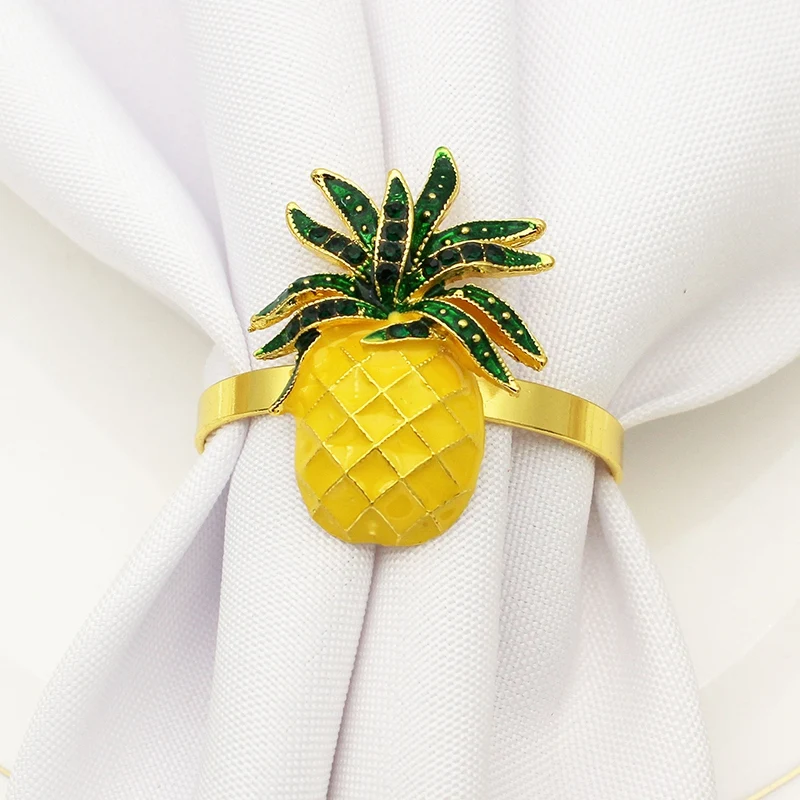 6Pcs Cute Napkin Rings Pineapple Shining Yellow Christening Bangle Metal Wedding Gift Party Supplies