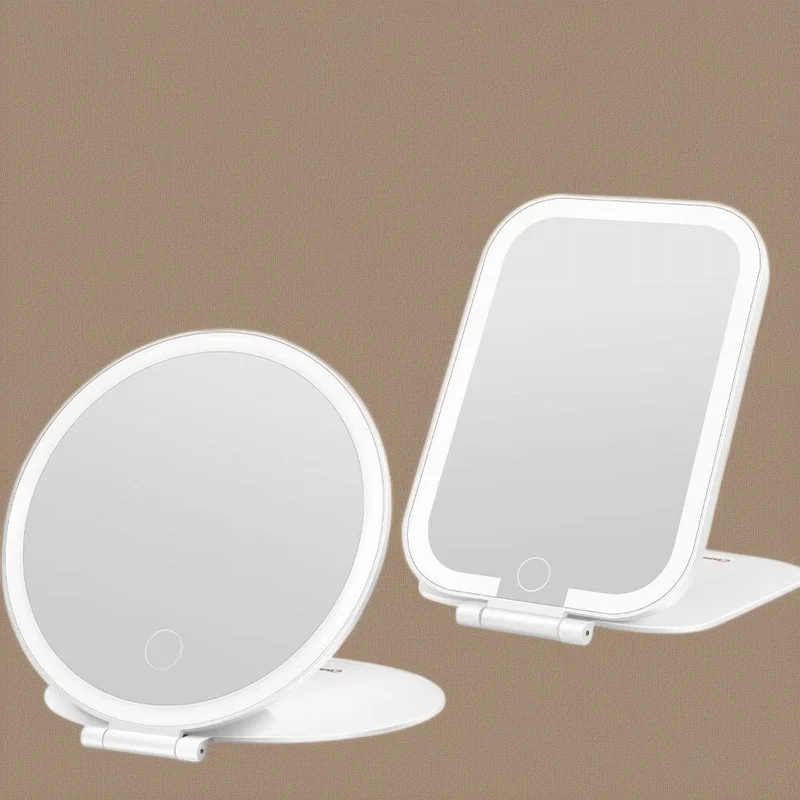휴대용 조명 화장 거울 접이식 컴팩트 3색 조광 터치 LED 화장품 여성용 십대 여행용 화장대 선물 크리스마스