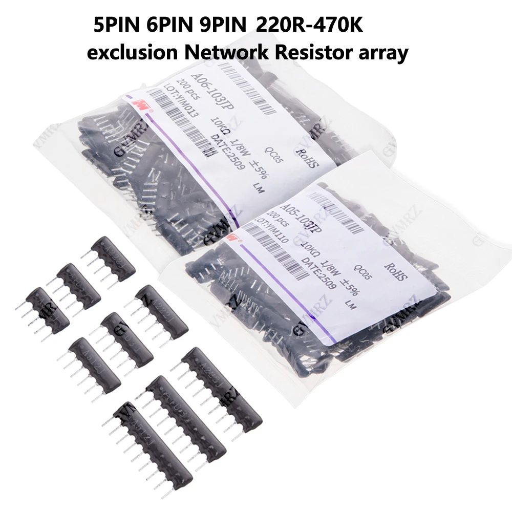10pcs/200pcs 220R 330R 470R 510R 560R 5PIN 6PIN 9PIN exclusion Network Resistor array DIP 2.2K 3K 1K 1.5K 2K
