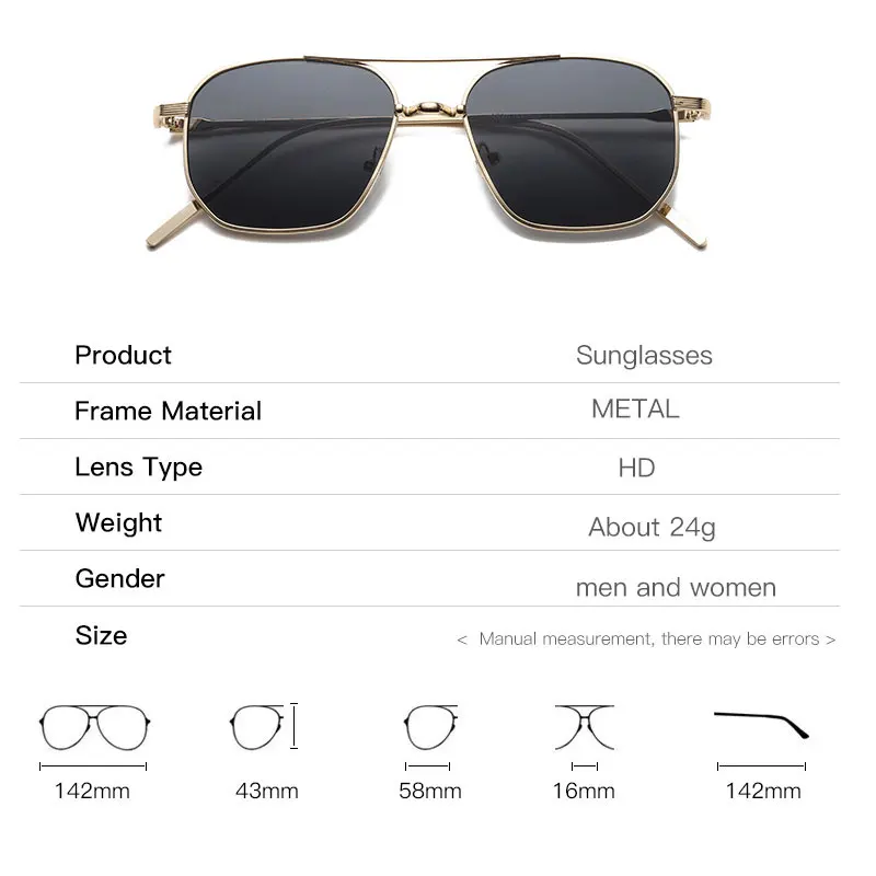 Fashion Women Sunglasses 2024 Luxury Metal Trendy Eyewear Brand Design Vintage Men Square Sun Glasses Mirror