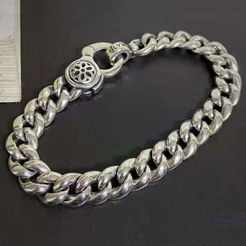 S925 sterling silver Japanese and Korean trendy retro bracelet, female trendy brand hollowed out six pointed star bracelet, male