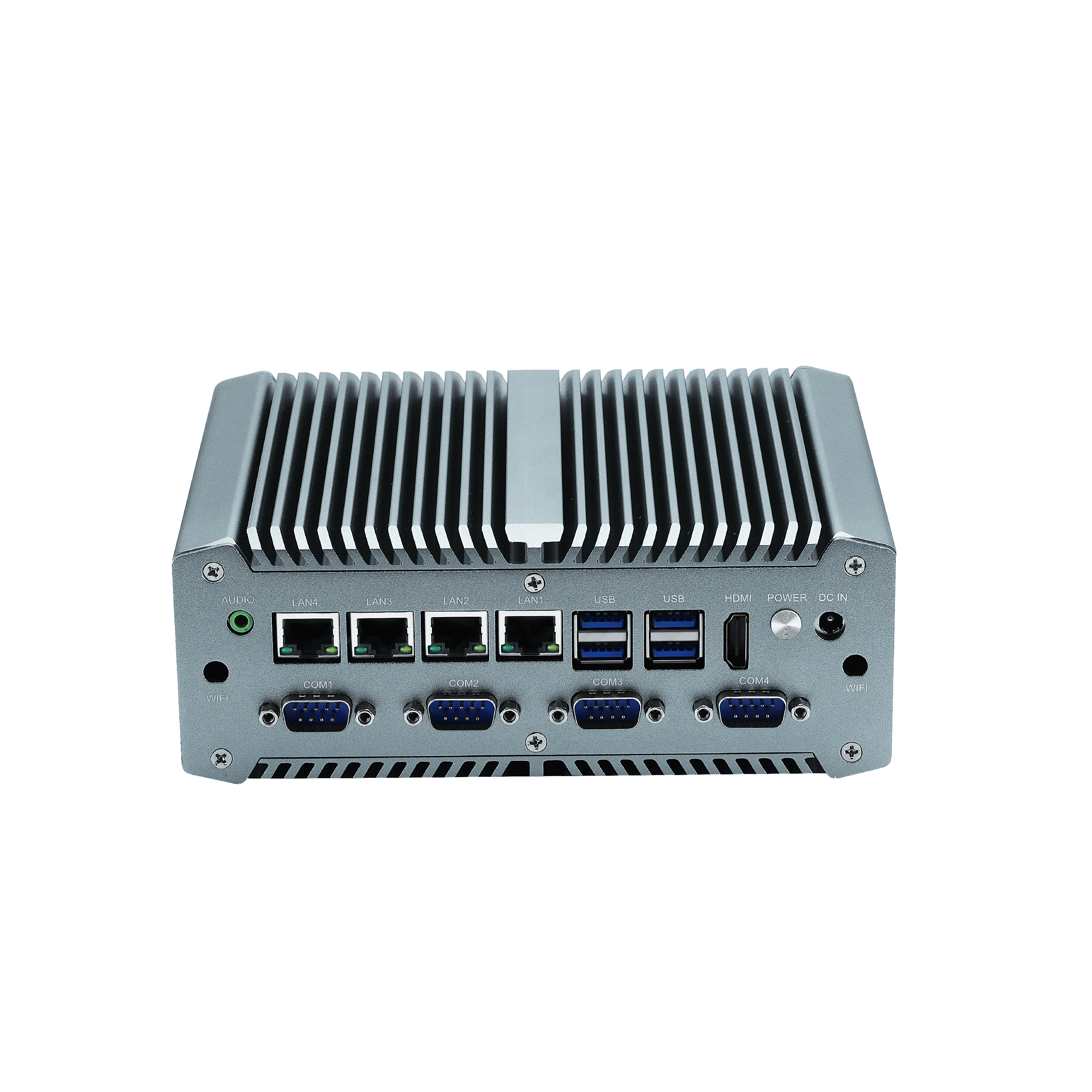 Fanless 4 POE Lan and 6 Com RS232 RS485 RS422 Industrial PC  Core i5 8265U 9V to 36V Mini Desktop Computer