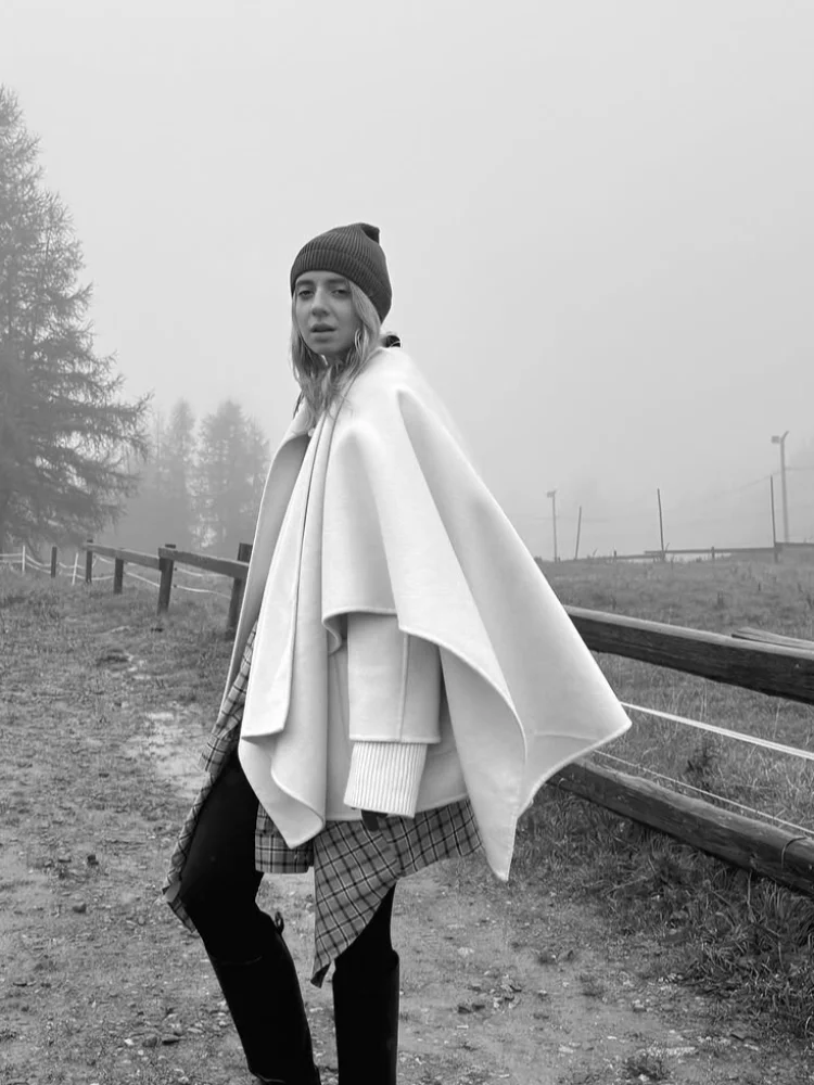 

Autumn Winter Jacket Women Casual Commuter Coat Knitted Loose Oversize Coat Asymmetric Elegant Split Chic Scarf Jacket