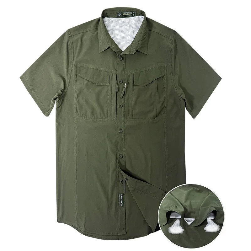 

2026 Summer New Multi-pocket Outdoor Casual Quick-drying Elastic Solid Color Shirt Men's Outdoor Tooling Versatile
