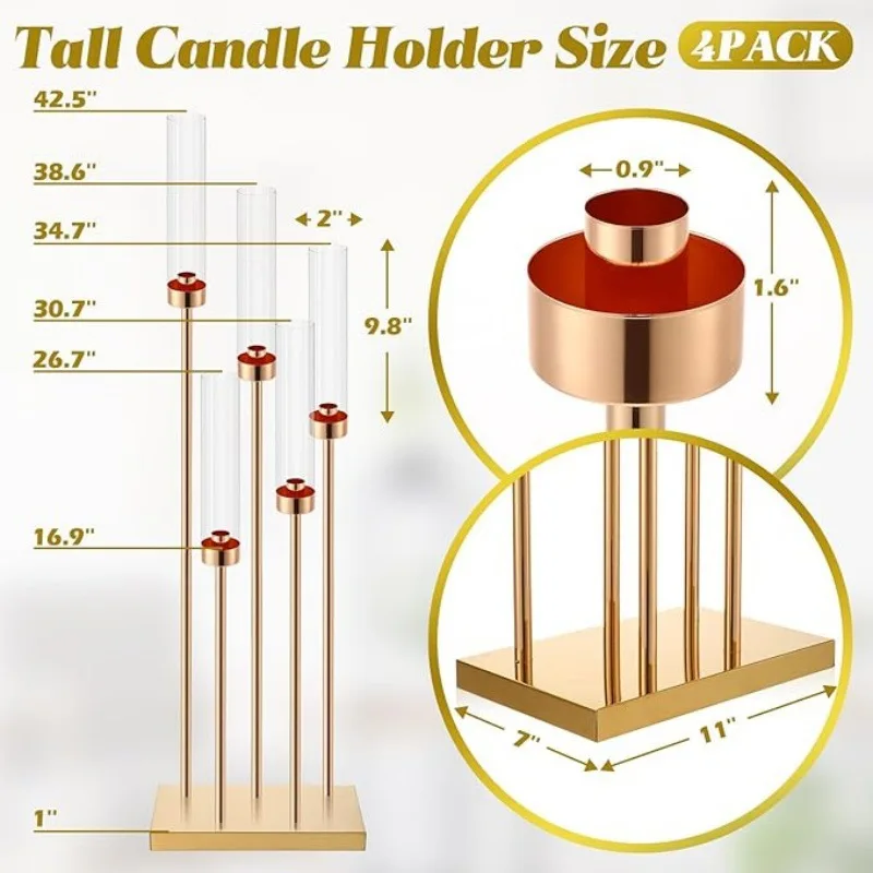 5-Arm Iron Candelabra Glass Shades High Quality Multi-Height Candle Holder for Wedding Aisle Table Centerpiece Event Decor
