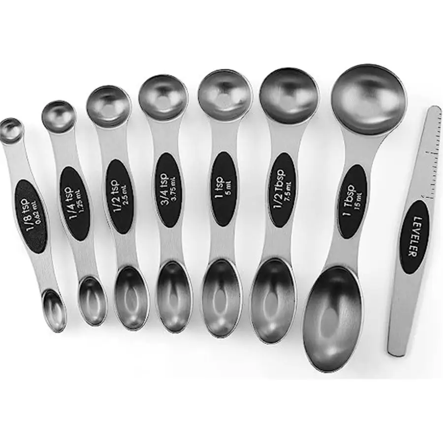 Magnetic measuring spoon set, double-sided, stainless steel, suitable for seasoning cans, 8-piece set