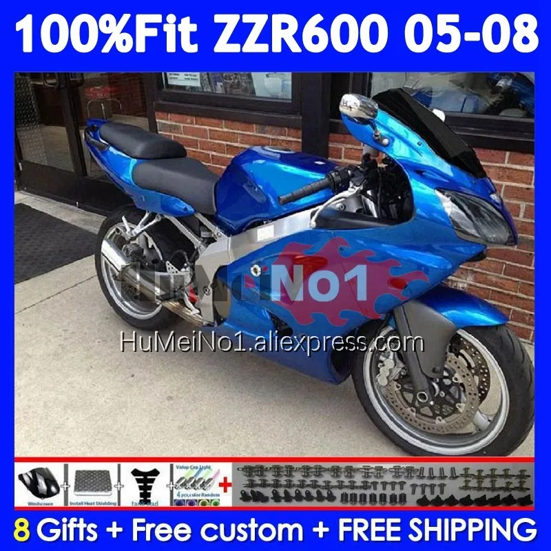 Injection Body For KAWASAKI NINJA ZZR-600 ZZR 600 CC 204No.35 blue factory ZZR600 05 06 07 08 2005 2006 2007 2008 OEM Fairings