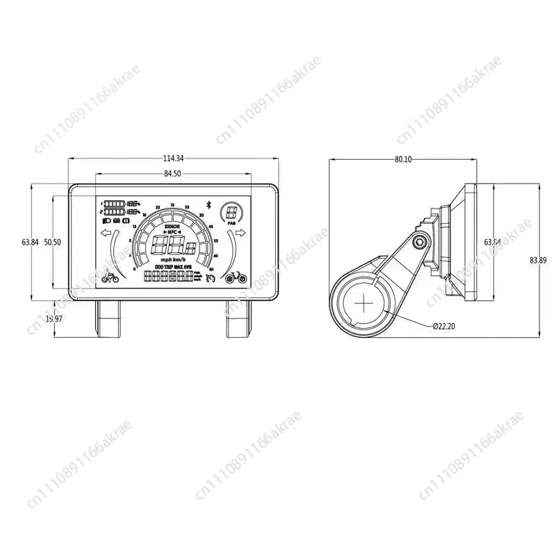 for 24V-72V electric bicycle LCD four-inch liquid crystal display instrument with light sensing system