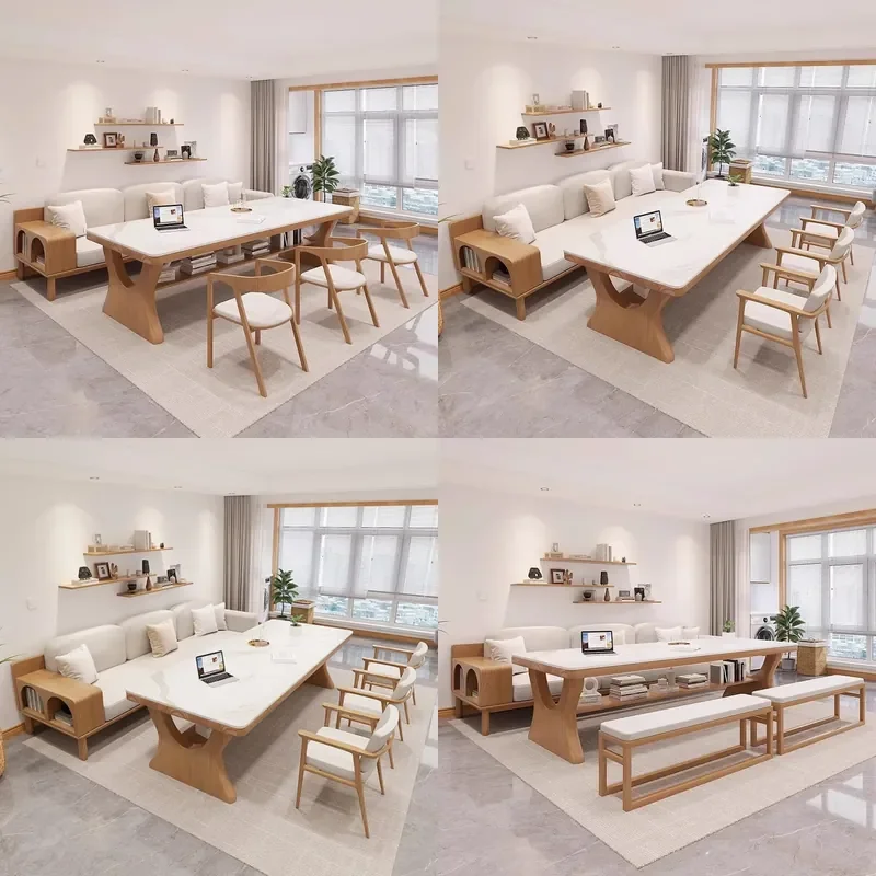 For Solid Wood Rock Slab Large Desk Cream Wind Nordic Living Room Learning Reading Work Table Meal Desk Integration