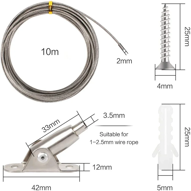 Steel Adjustable Cable Rope Curtain Lamp Picture Suspension Wire Hanging 10M Steel Stainless Rope Wire PVC Coated