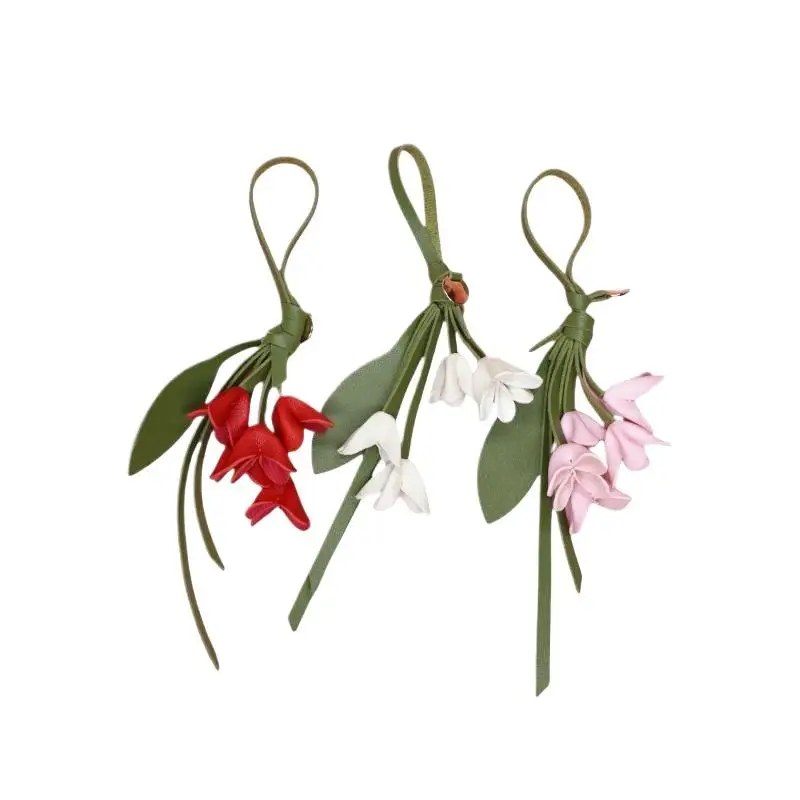 موضة بولي Leather الجلود محاكاة أوسمانثوس حقيبة سلسلة مفاتيح قلادة الديكور زهرة اصطناعية على ظهره حلي معلقة الهدايا #6