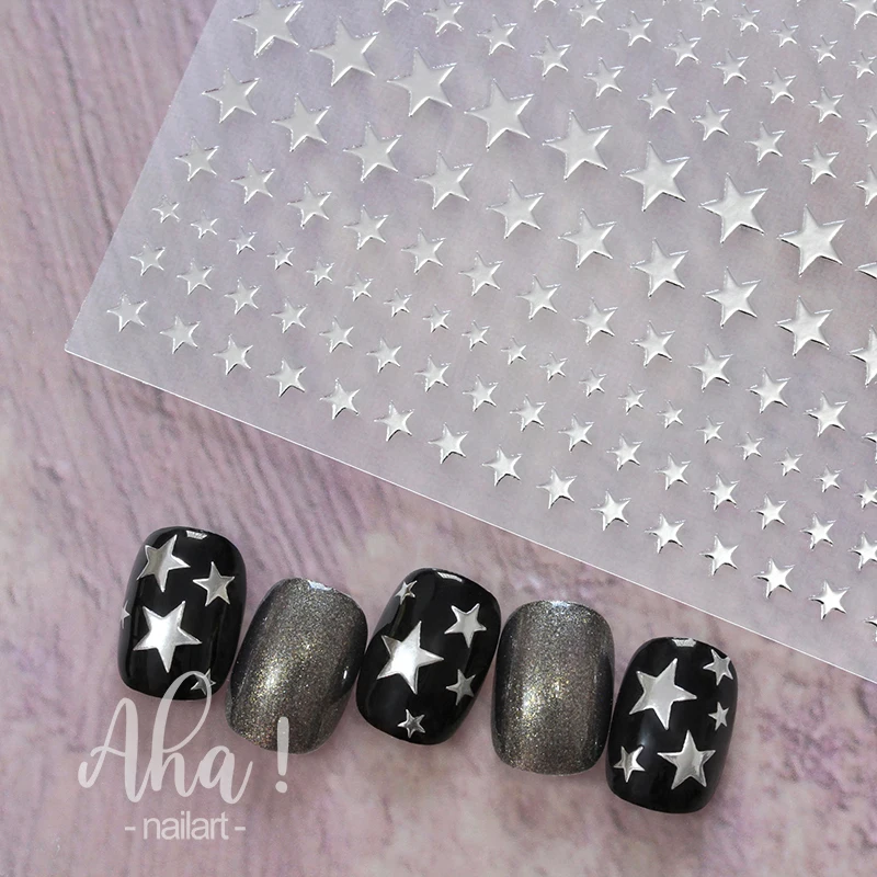 Autocollants 3D pour Nail Art, tailles mixtes, étoile à cinq branches, or, argent, noir, blanc, clignotant, étoile Starburst, décalcomanies à pression, 4 pièces