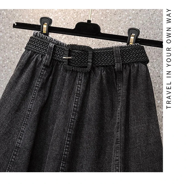 Röcke für Damen, übergroß, elastisch, hohe Taille, plissiert, lässig, lange Röcke, All-Match-Jeansröcke in A-Linie, für Bürodamen – Detail 12