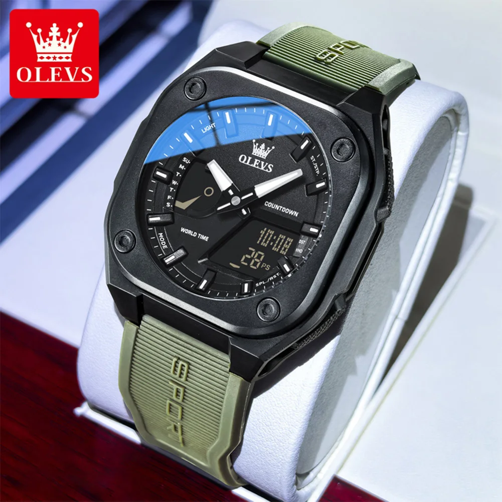 OLEVS Brand Original Sports Men's Electronic Watch Soft Silicone Case World Time Quartz Watches Fashion Casual Outdoor Man Watch