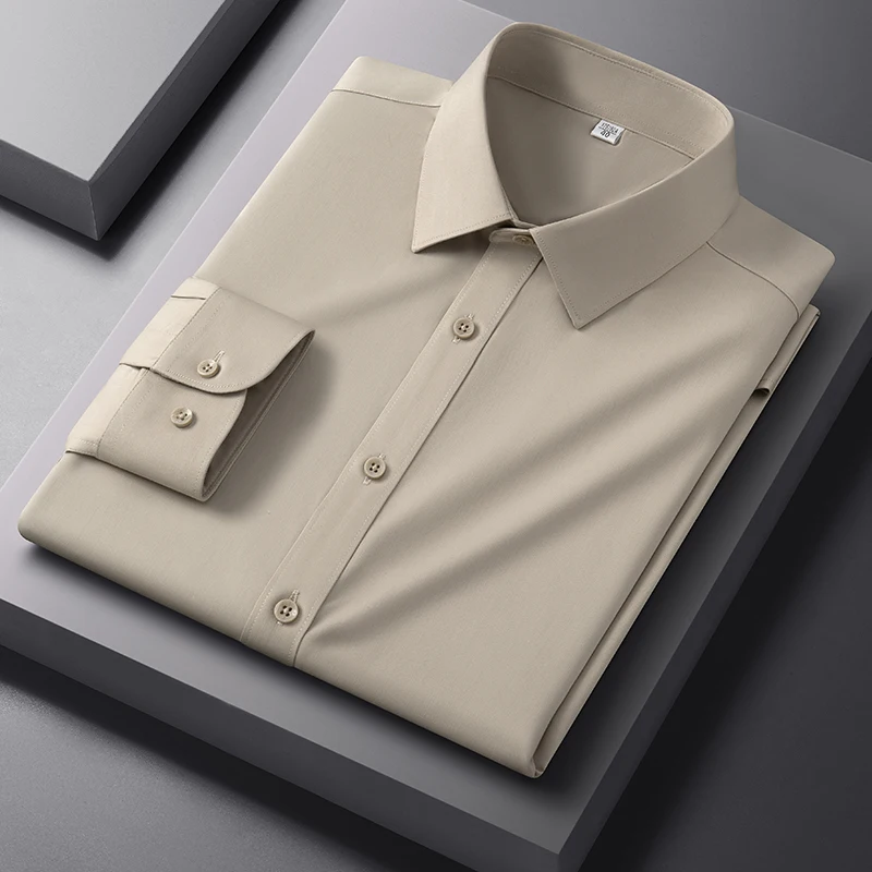 New in shirt Modal Acetate elastic long sleeve shirts for men slim fit formal shirt business solid color elegant office clothes