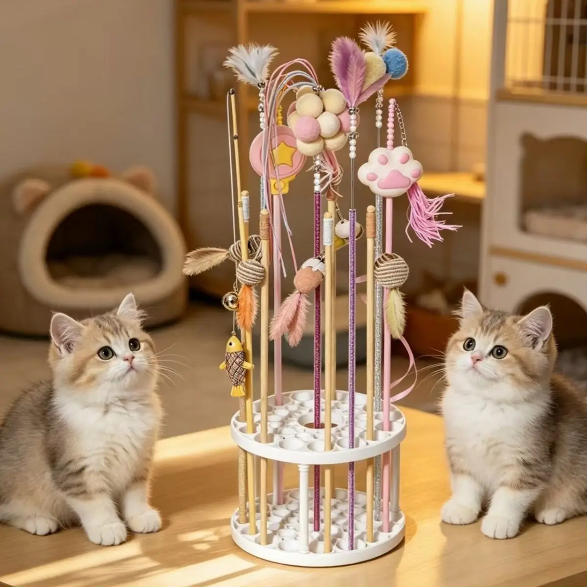Cat Wand Toy Holder Storage Rack Pet Toys Organizer Multi-Functional Desktop Cat Supplies Stand Large Capacity Easy Assembly