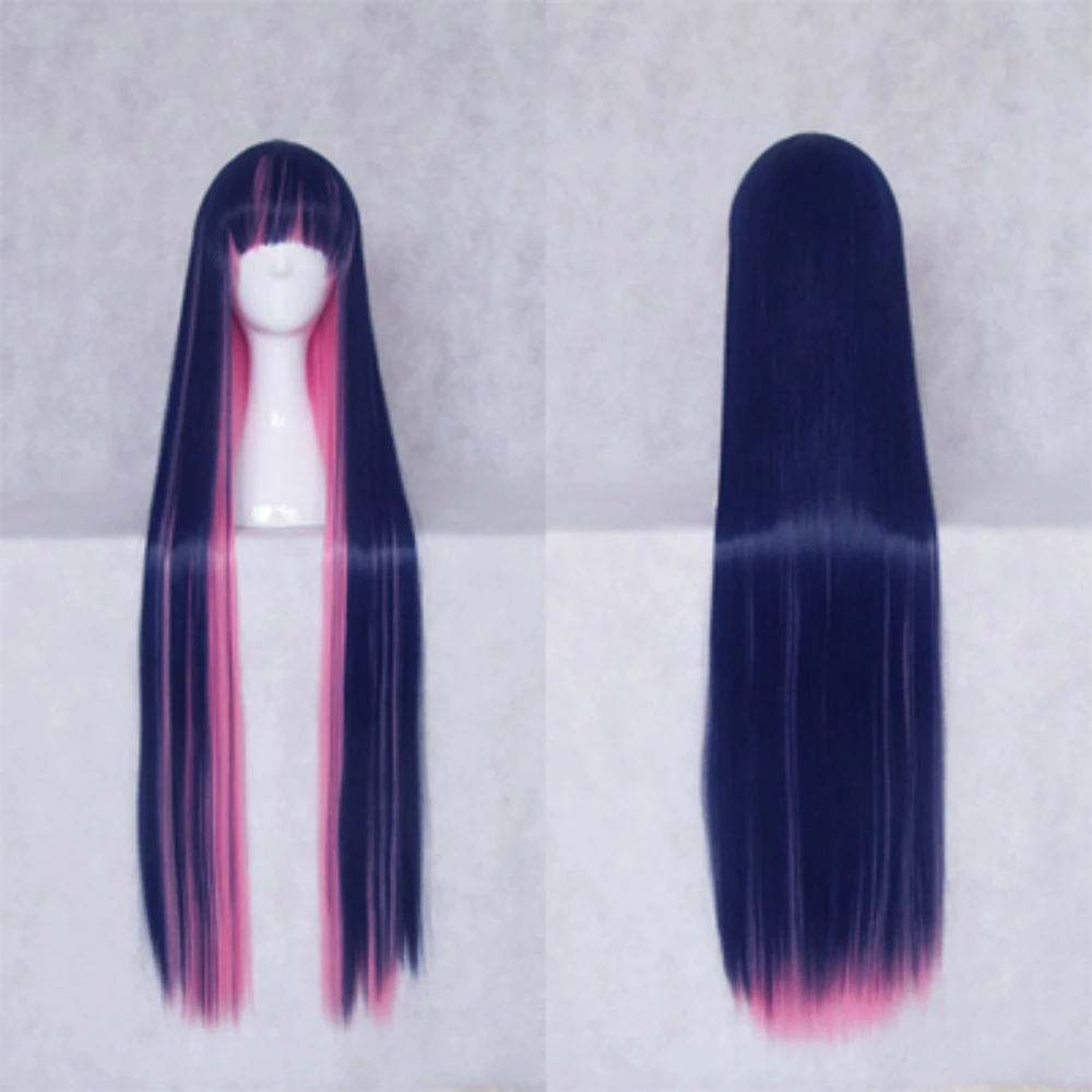 Panty & Stocking Garterbel 120cm blue & Pink Fusion Long Straight Hair Heat Resistance Cosplay Costume Wig