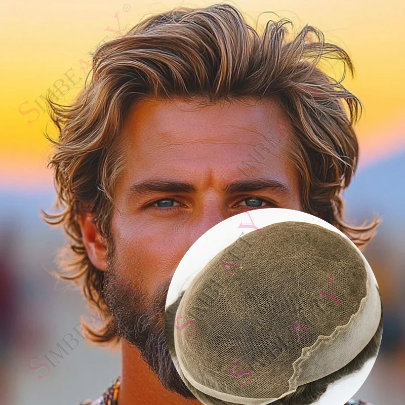 

Invisible Natural Hairline Durable Q6 Thin Skin&Swiss Lace Base Men's Toupee Remy Blonde Grey Male Human Hair Capillary Prosthes
