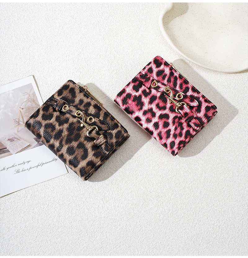 Baellerry Women's Leopard Short Wallets Pu Leather Wallets Vintage Female Coin Purse Large Capacity Hand Bag Card Holder