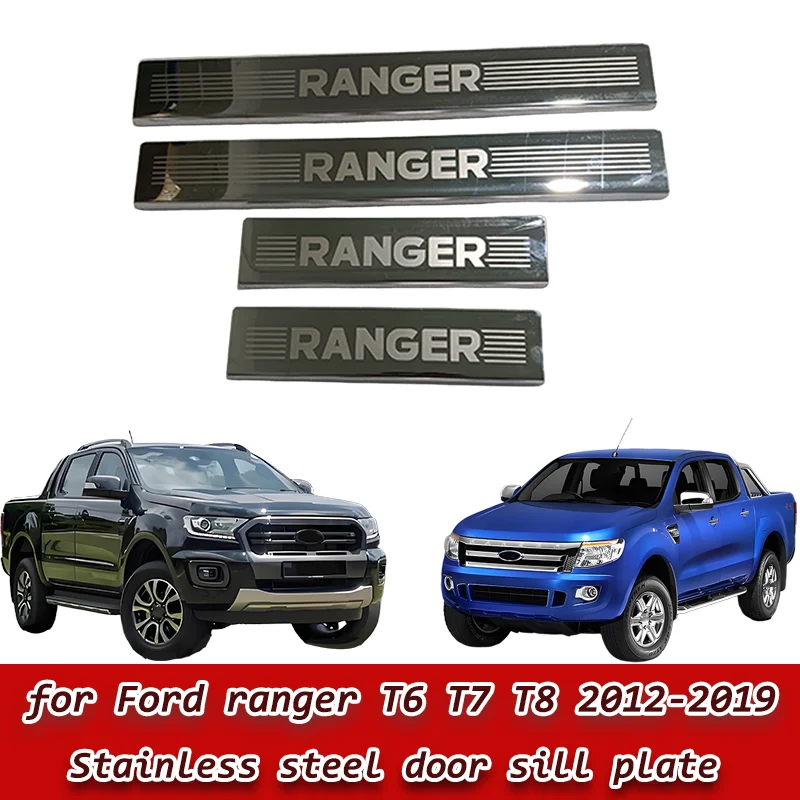 

for Ford Ranger 2019 4pcs Stainless steel Inside door sill plate Anti-collision and anti-slip decorative protective stickers