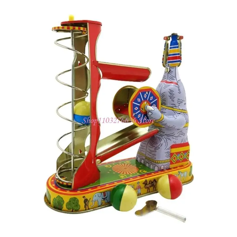 R6FD Tinplate Toy Unique Elephant on Tin Acrobatics Vintage Wind Up Toy for Home Decoration and Collection