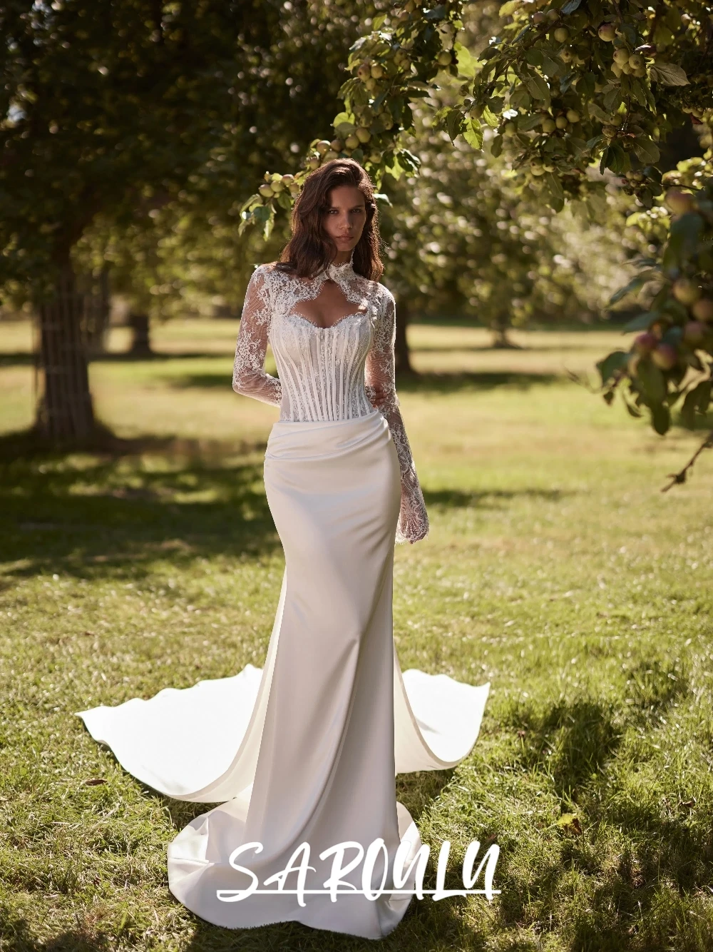 

Graceful Corset Lace Wedding Dress, Two Pieces, Flowy Satin Mermaid Bridal Gown, Customized, Charming Modern Bride Wear