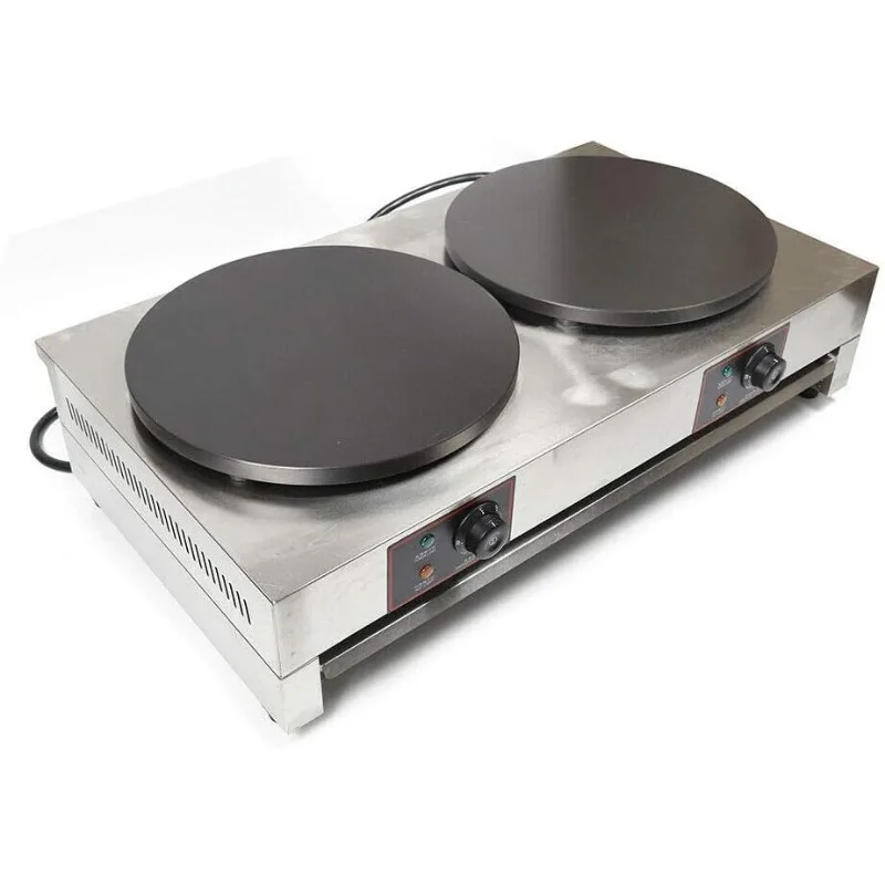 Plancha para hacer crepes, máquina para hacer panqueques, máquina para hacer crepes eléctrica comercial de 16 "de doble cabezal, máquina para hornear panqueques no