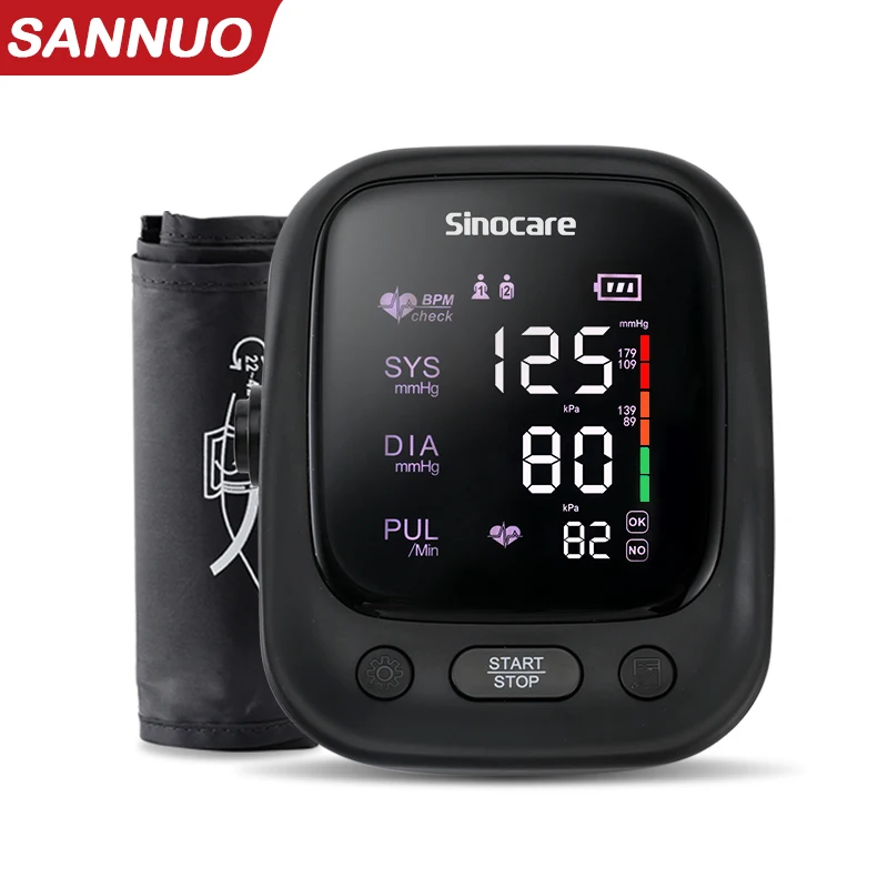 Sinocare Blood Pressure Monitor Adjustable Upper Arm Cuff  Medical Health Device Heart Rate Pulse Meter Voice Large LED Display