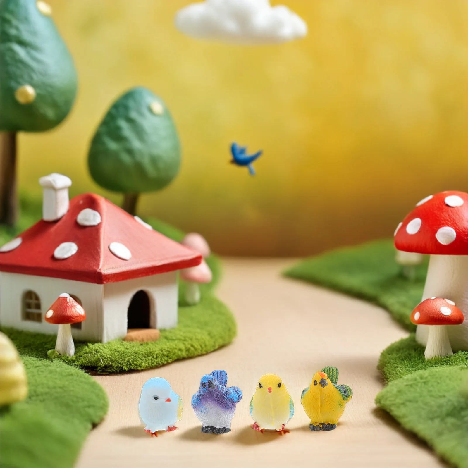 

8 Pcs Simulation Bird Ornament Artificial Birds Resin Parrot Statue Statuette Tiny Lawn Nest Sculpture