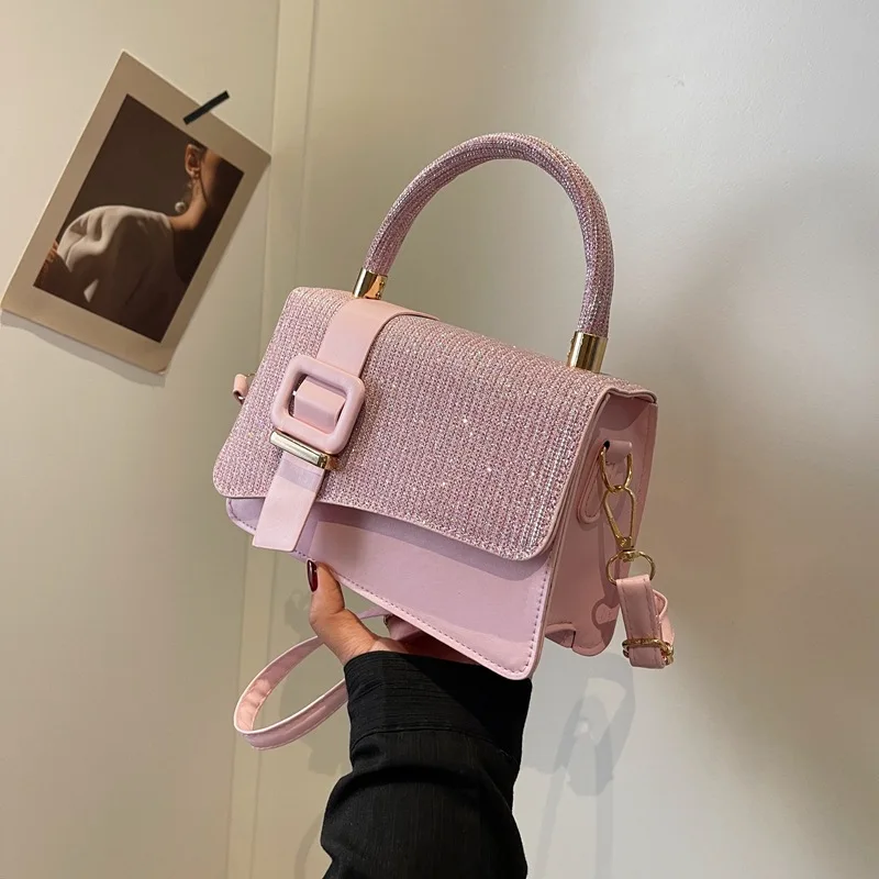 حقيبة كتف جلدية لامعة عصرية للنساء، حقيبة يد كروس أنيقة وبسيطة #2