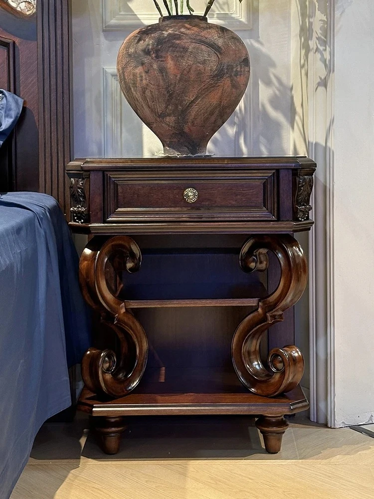 retro style pure solid wood bedside table bedroom sofa side cabinet phone table living room personality corner