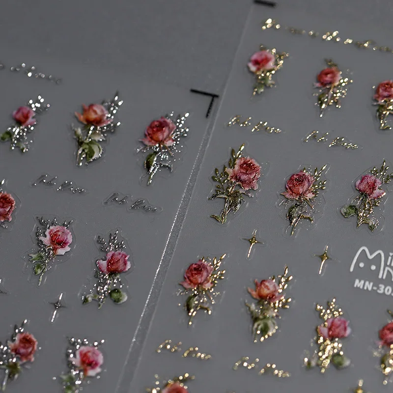 1 Packung 5d exquisite rosa rote Rose Nagel aufkleber kawaii rosa rote Blumen selbst klebende Nail Art Dekoration Aufkleber Nagel aufkleber