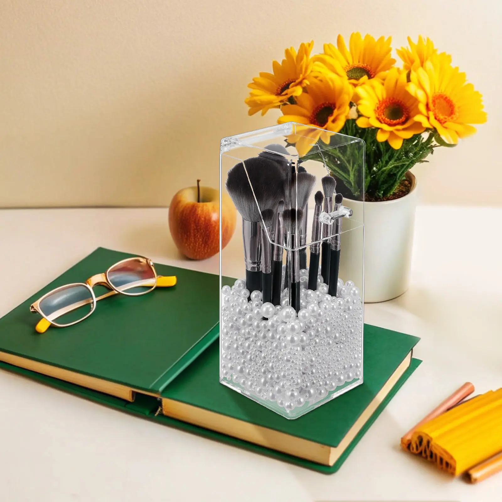 2Pcs Pen Holder Storage Box Nordic Style Transparent Organizer Large Capacity Makeup Brush Accessories Desktop Storage