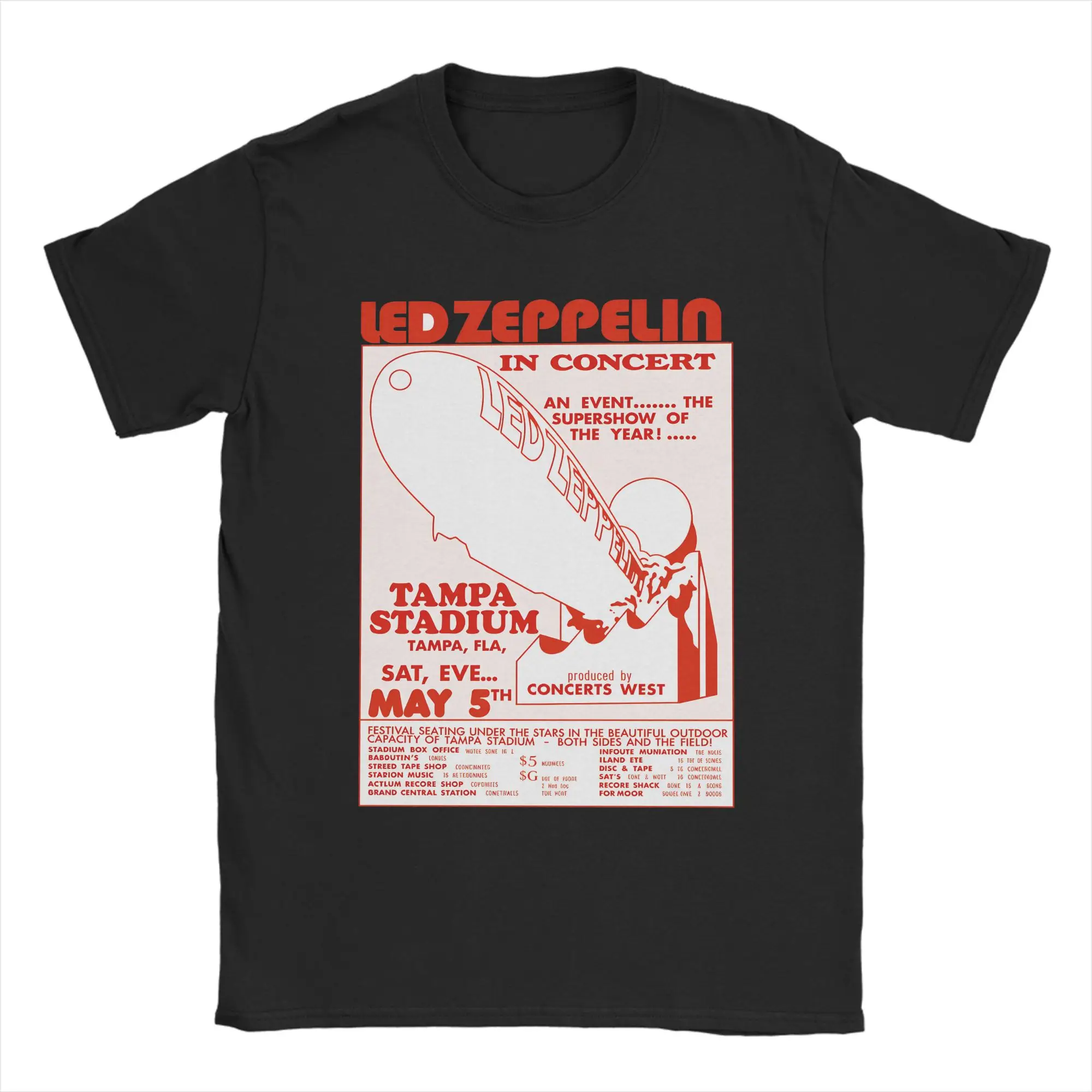 Led Zeppelin U.S. Tour 1975 T-Shirt Men  Crazy Pure Cotton Tees Round Neck Short Sleeve T Shirts Original Clothes