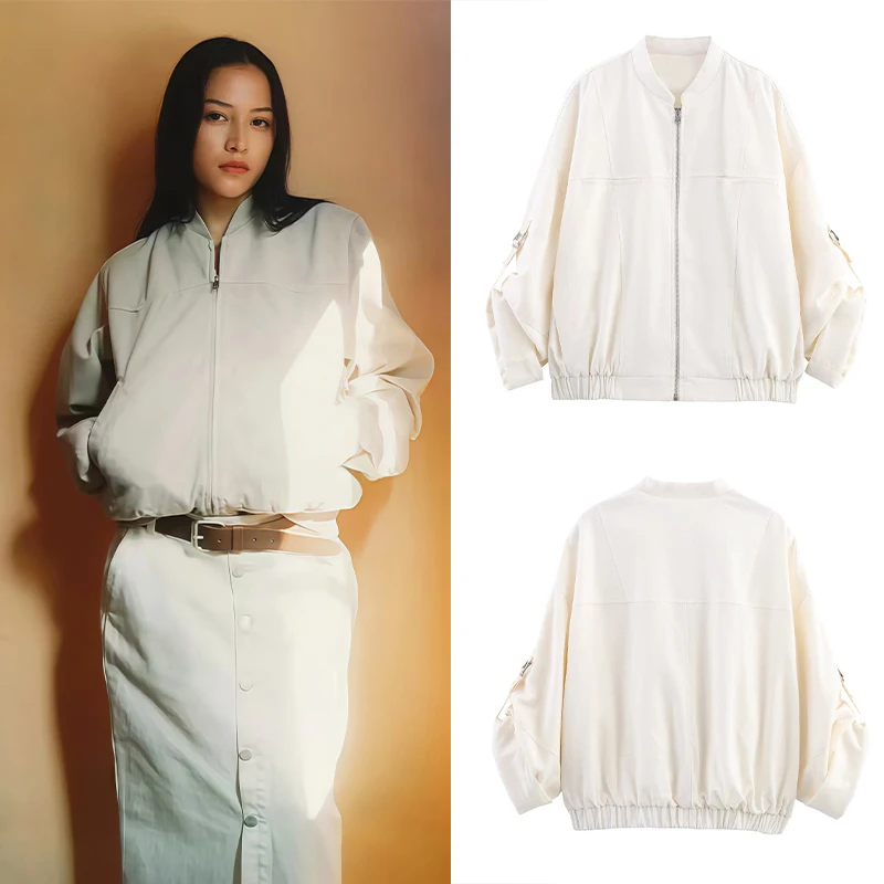 

2025 New Womens Jacket Jacket Relaxed Fit Zip Zip Design Summer Everyday Casual Casual Street Style Trafzaran Woman Clothing