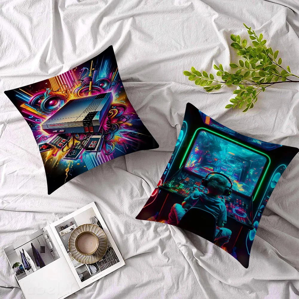 Neon Video Game CharacterPillow Covers Cartoon Sofa Decorative Home Double-sided Printing Short Plush Cute Cushion Cover